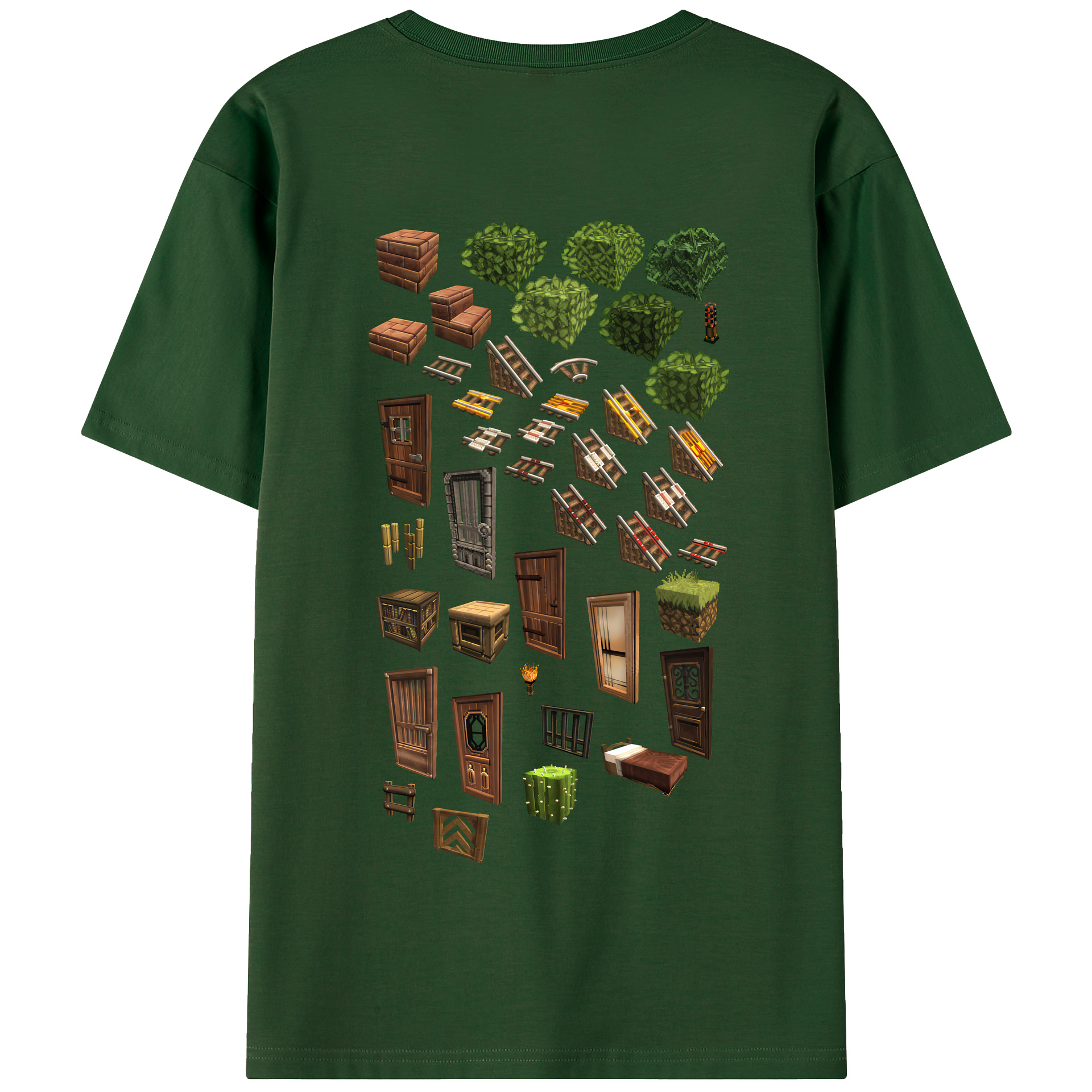 （画像用） マインクラフト ブロックの世界 Minecraft MC Block world 綿100％半袖Tシャツ（背面プリント）
